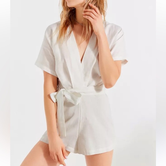 Urban Outfitters Pants - Urban Outfitters UO Ruby Linen Surplice Jumpsuit White Waist Tie Pockets NWT-6
